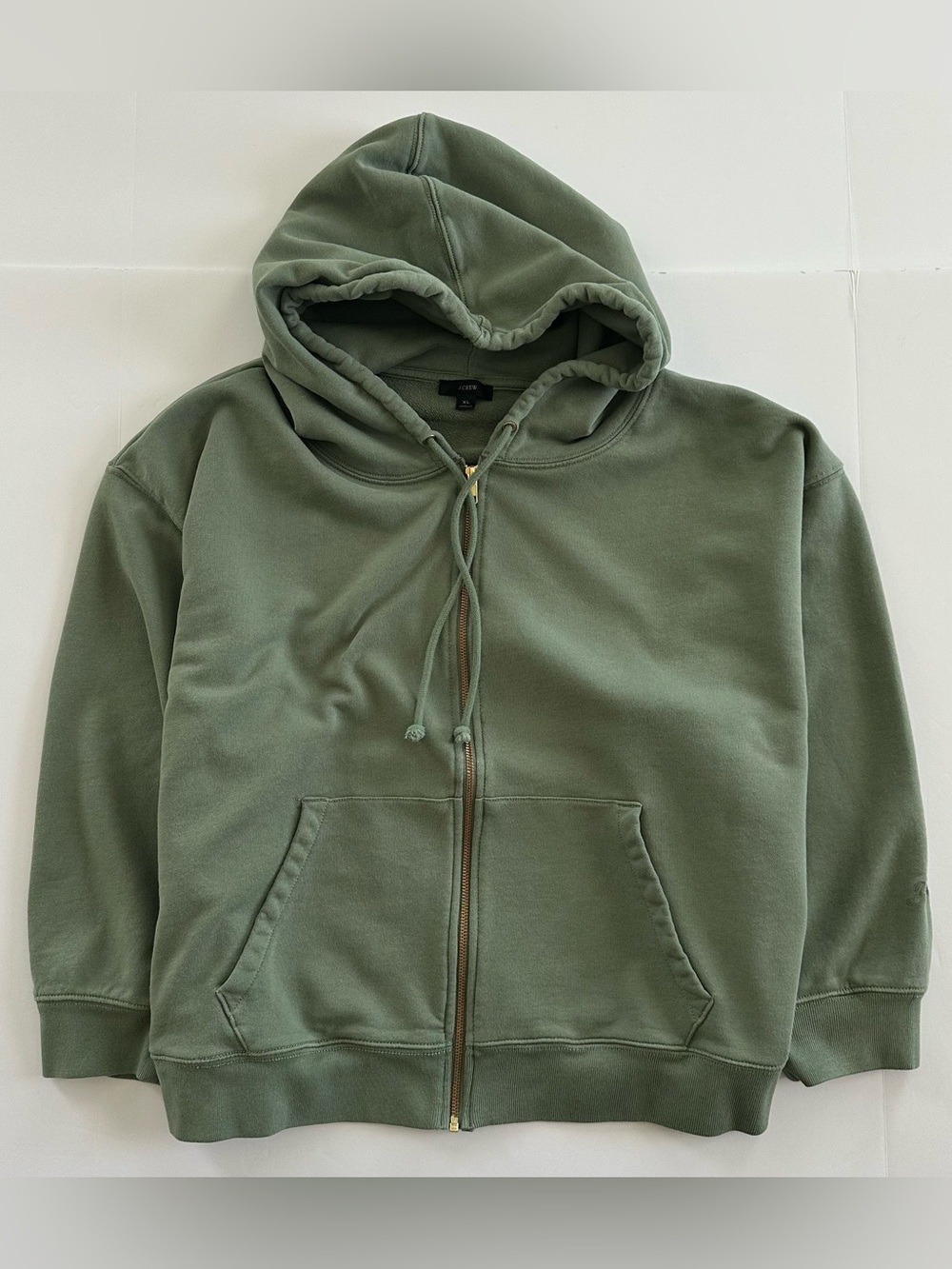 J.Crew University Terry Zip-Up Hoodie with Logo Embroidery in Pale Cypress | XL - Picture 2 of 13